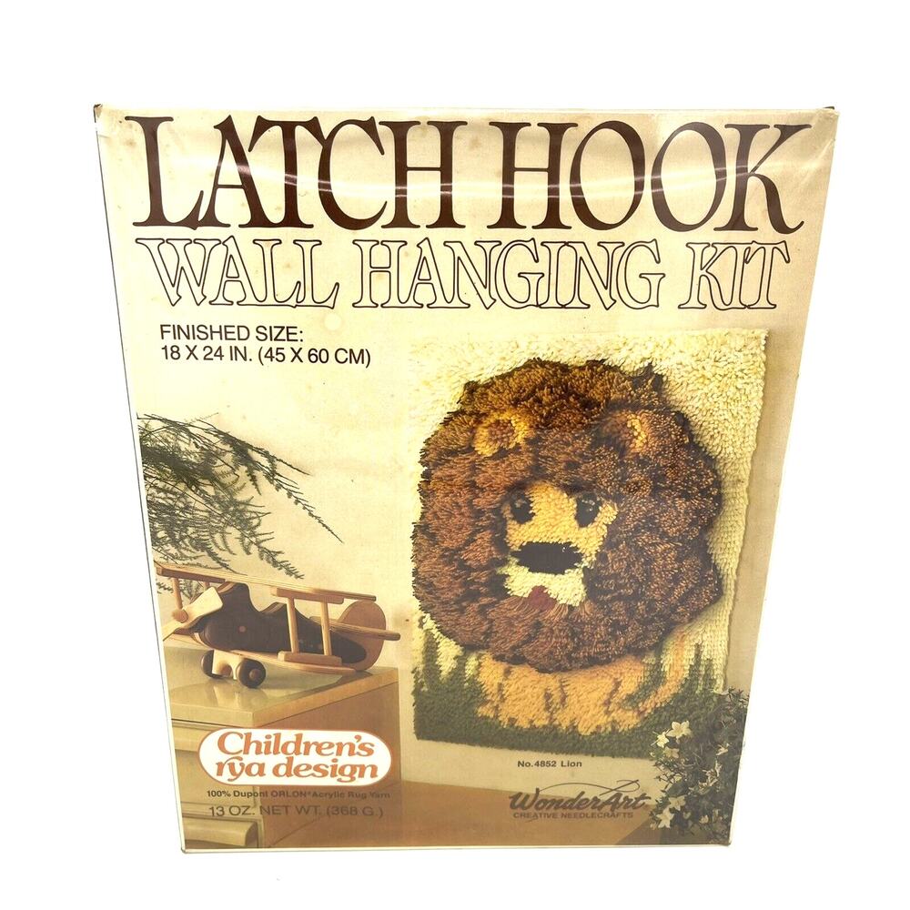 NOS Vintage WonderArt Latch Hook Wall Hanging Kit Lion 28" x 24"